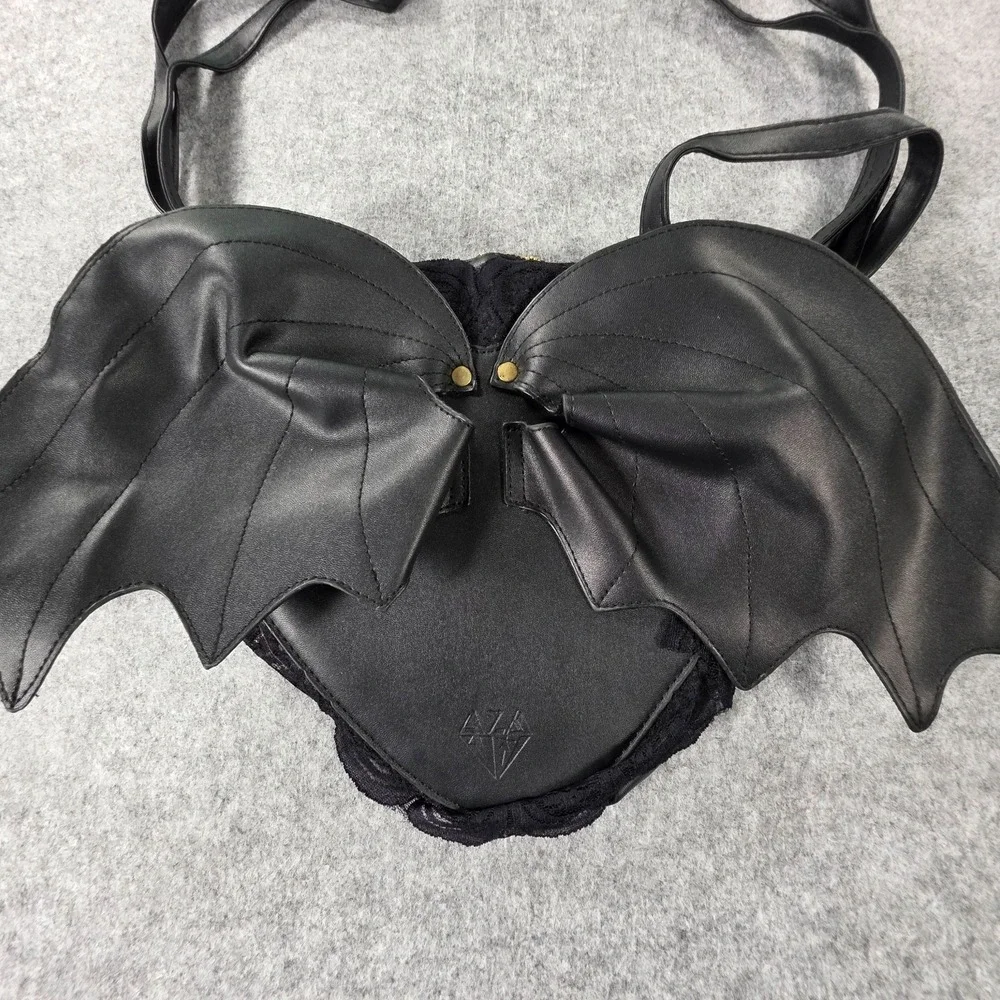 Aza Gothcore Bag Winged Leather And Lace Bat wing Purse Backpack Goth Emo Black